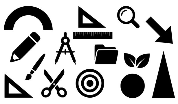 Black Silhouette Drawing Geometry and Stationery Symbols Vector Set