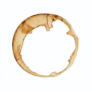Realistic Round Coffee Stain Isolated on White Background, Abstract Beverage Splash Ring Design