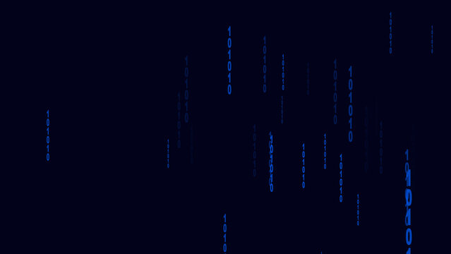Scattered blue binary code numbers on dark background. This scattered blue binary code visualizes data. Scattered blue binary code for tech themes.