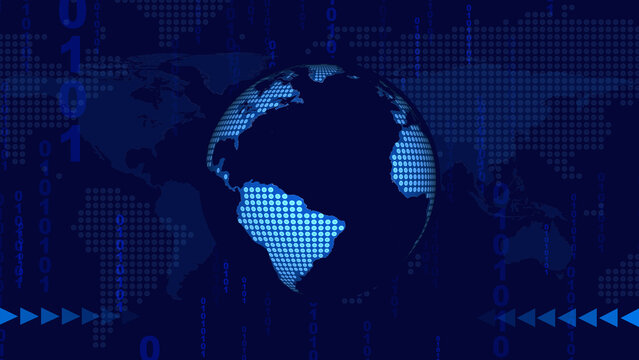 Digital globe with binary code represents global communication. Digital globe for international data overlay. Digital globe background for worldwide network connectivity and technology.
