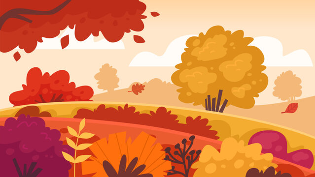 Colorful background illustration of autumn forest landscape