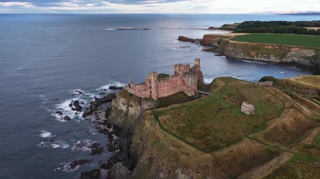 Tantallon castle ruins aerial view at seacliff