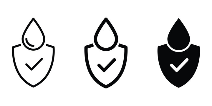 Waterproof sign icon line art vector, bold outline and silhouette design