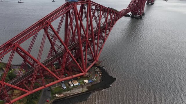 Forth bridge railway crossing aerial view in scotland