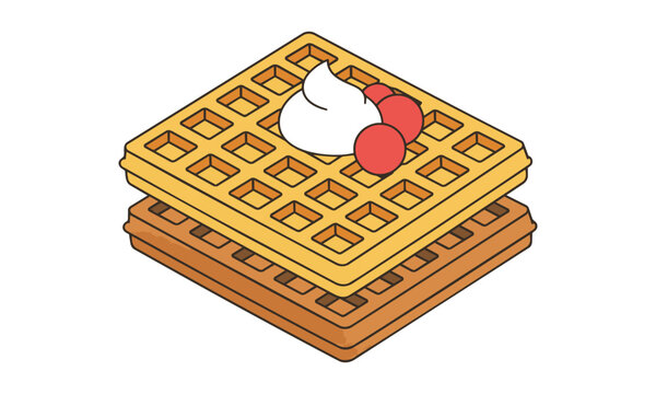 Stylized isometric icon of two stacked Belgian waffles with geometric grid pattern Business concept