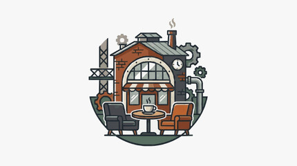 Fototapeta premium Clean of Cozy Caf with Industrial Themed and Gear Elements with high quality professional line art symbols for modern creative design and digital branding projects
