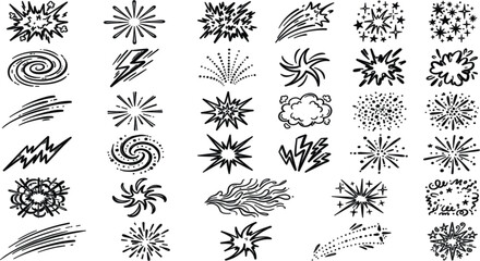 Set of hand drawn comic book style explosion, sparkle, and motion effect elements © Md