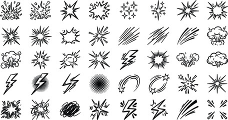 Comic book explosion and action effect icons set © Md