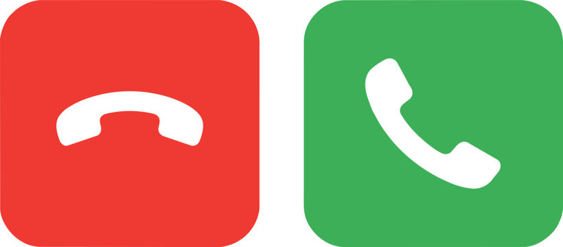 Minimalist phone call and end call icons represented as a flat vector graphic on transparent background