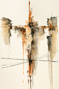 A creative representation of Jesus on a cross with splashes of color and abstract forms. The artwork focuses on the figure and its surroundings