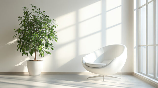 minimal Living room interior with plant and armchair