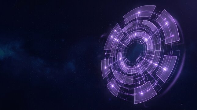 Violet augmented reality interface displaying futuristic digital information and interactive controls