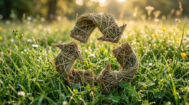 Natural Grass Recycle Symbol in a Sunlit Meadow