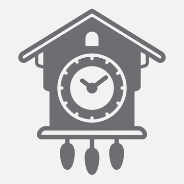 Cuckoo clock solid icon, traditional time concept. Vector graphics. Bird clocks, pendulum clocks sign with glyph style icon for mobile or web design