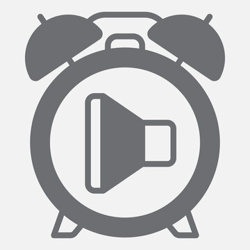Alarm of clock solid icon, loud and clear sound concept. Vector graphics. Ringtone, sound alert sign with glyph style icon for mobile or web design