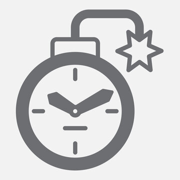 Ticking bomb solid icon, countdown to explosion concept. Vector graphics. Explosive timer, clock bomb sign with glyph style icon for mobile or web design