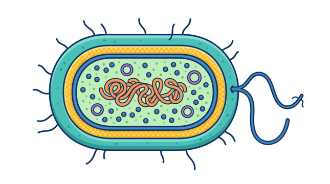 Detailed anatomical diagram of a prokaryotic bacterial cell.