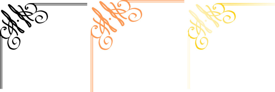 Set of three decorative corner frame borders with elegant swirl patterns
