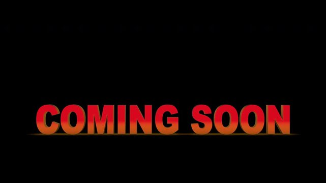 Bold red &ldquo;COMING SOON&rdquo; text with a yellow lower highlight and subtle three-dimensional depth, centered on a black background for a dramatic teaser announcement