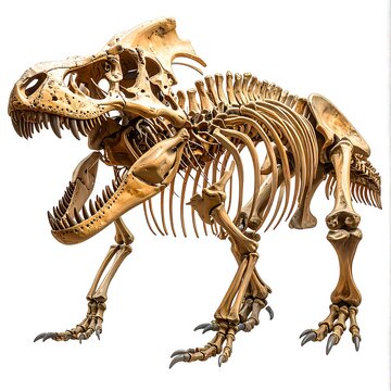 Fossilized skeleton of a prehistoric dinosaur Tyrannosaurus rex.