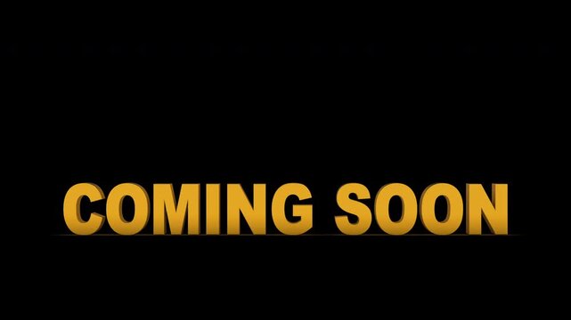 Bold gold &ldquo;COMING SOON&rdquo; text with subtle three-dimensional depth and shadowing, centered on a clean black background to create a dramatic teaser or announcement graphic