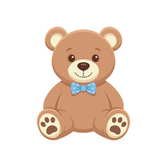 Fototapeta premium Cute Teddy Bear vector illustration with blue bow tie for children's products and apparel designs
