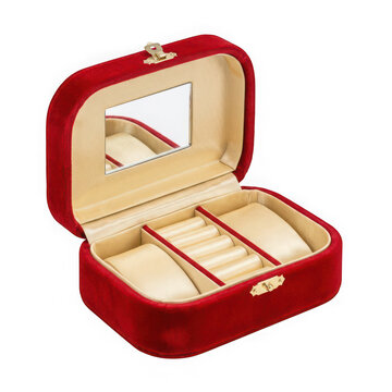 Red velvet jewelry box with mirror and watch holders