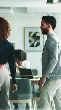 Smile, people and interview in office with handshake, welcome or recruitment for job acceptance. Happy, team and shaking hands in workplace for b2b hiring, negotiation and hr for onboarding agreement