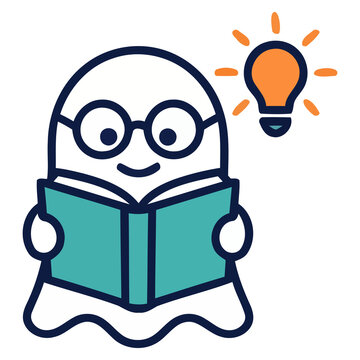 Smart Spooky Character Reading a Book with an Idea Bulb Concept Isolated on White Background