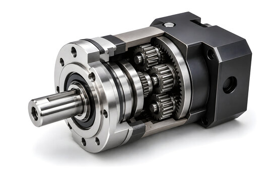 Cutaway planetary gearbox showing precision gears, torque transmission and industrial drive system