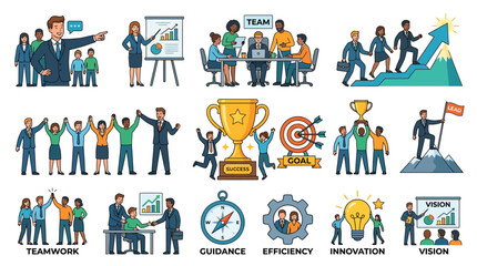 Fototapeta premium Teamwork and Leadership in Business Environment with Collaboration and Success Concepts.