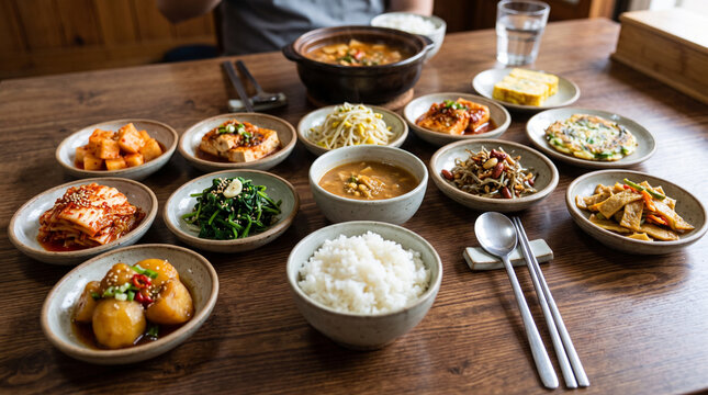 Banchan, Korean "side dishes" or "small side dishes" served alongside cooked rice and main courses in a traditional Korean meal