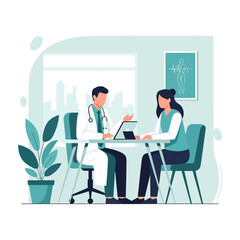 Fototapeta premium Doctor Patient Consultation In Medical Office Modern Flat Illustration Style