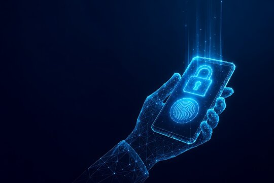 Digital smartphone security and fingerprint scanning concept. online payment security with security smartphone fingerprint technology protection authentication. online payment security