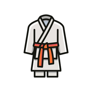 White Judo Gi With Orange Belt Icon Isolated