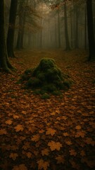 Fototapeta premium Misty forest with fallen leaves mobile wallpaper
