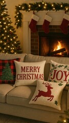 Naklejka premium Cozy festive holiday fireplace scene mobile wallpaper