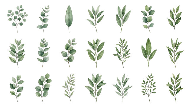 Green Leaf Sprigs arranged in row pattern