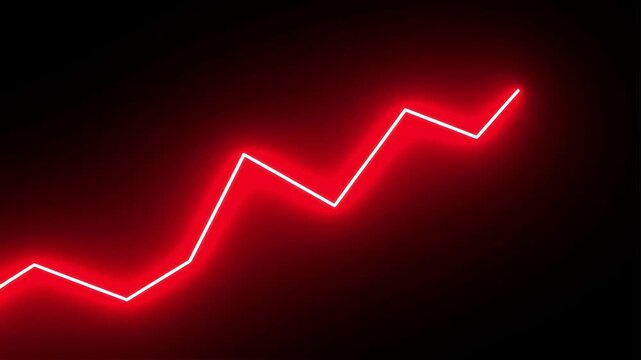 Glowing neon line market Recovery Concept. Successful growth trend red line graph going Up. 