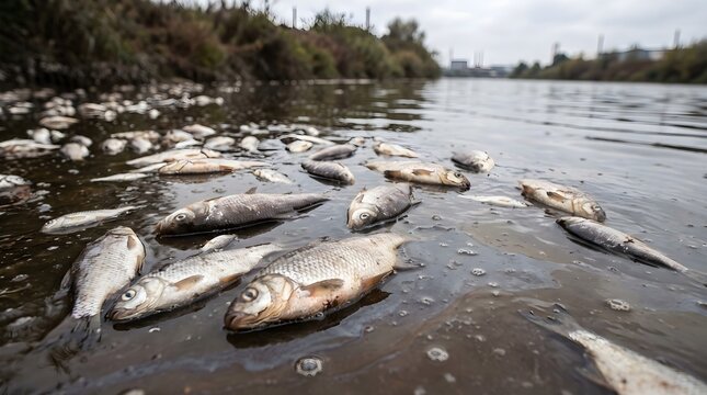 Some fish died as a result of the river being polluted by waste