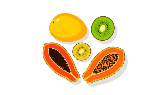 Fresh fruits and vegetables in colorful containers.