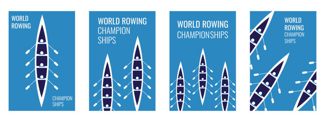 World Rowing Championships Poster cover set. Vector illustration of abstract rowers in kayak with bold Sport message. Simple modern World Rowing Championships Sports flyer collection. EPS 10 © Svetlana