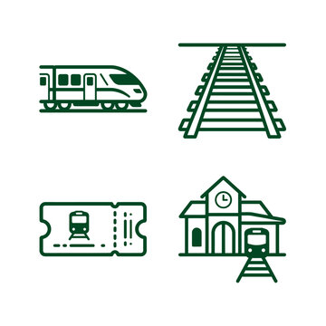 Railway Transport Station Line Icons Passenger Train Railroad Tracks Train Ticket Railway Station