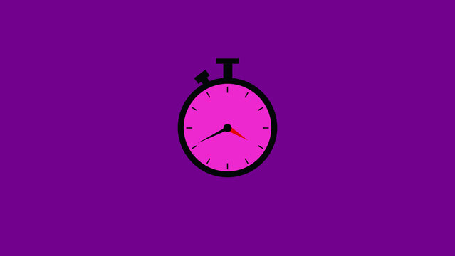Stopwatch gauge layers match bright pink dials with purple coordinate backdrops. Modern lifestyle scheduling applications gain a highly stylized graphic index stopwatch gauge.