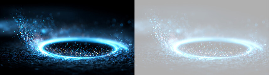 Glowing blue magic portal ring with intense particle swirl. Sci-fi energy ring isolated on transparent background © Алекс Ачкасов