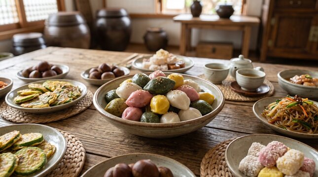 A bowl of songpyeon, a small Korean rice cake shaped like a half-moon for Chuseok celebration