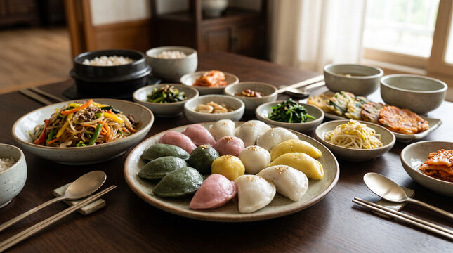 A plate of songpyeon, a small Korean rice cake shaped like a half-moon for Chuseok celebration