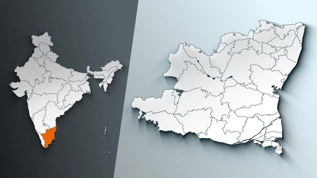 Animated Map of Tamil Nadu State Highlighted Within India with States Borders