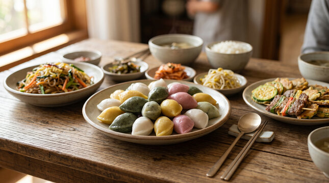 Songpyeon, a small Korean rice cake shaped like a half-moon for Chuseok celebration