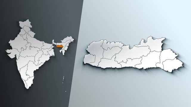 Animated Map of Meghalaya State Highlighted Within India with States Borders